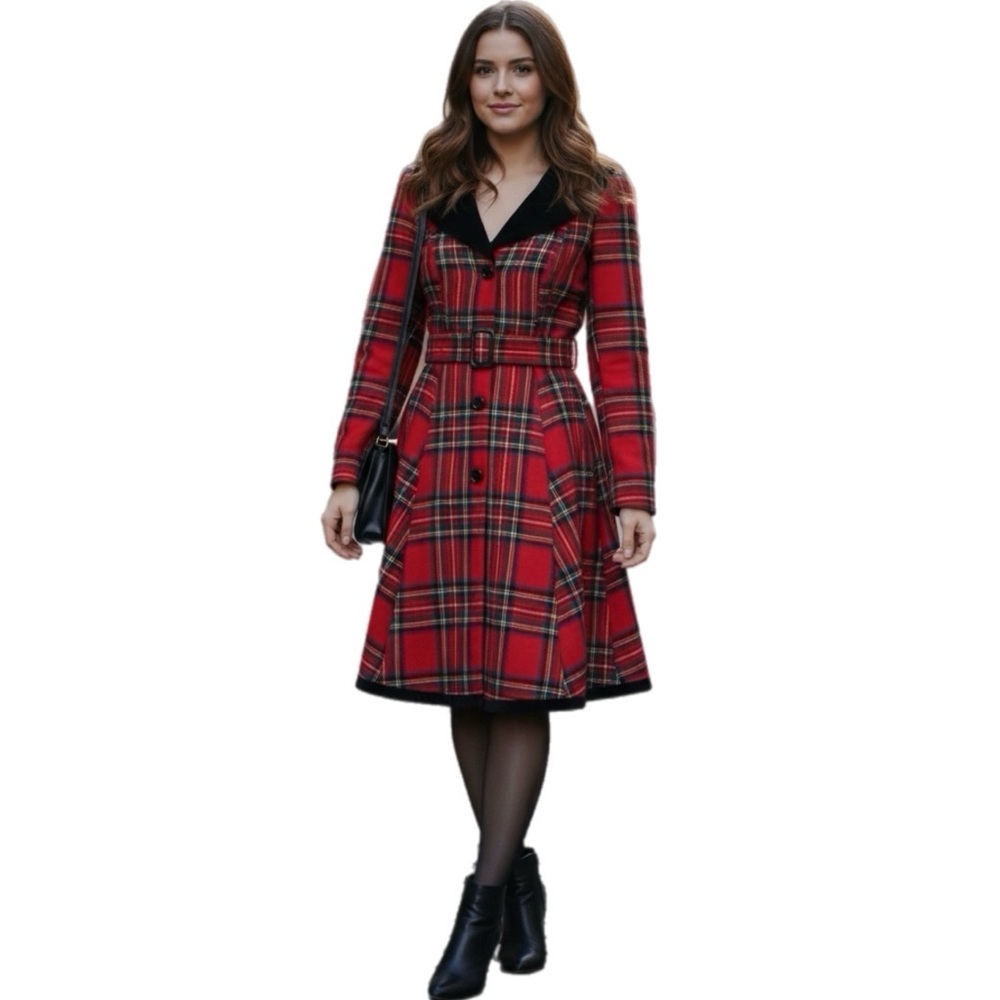 Unique Vintage Retro Swing Red Plaid Coat Size Medium 6/8 P2P 16”